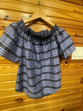 J. Crew Blue and White Striped Smocked Top